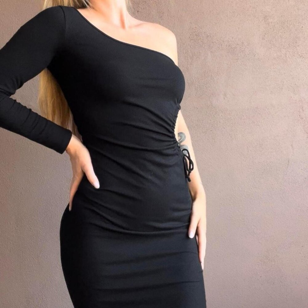 One Shoulder Cut Out Black Dress Garage NWOT
